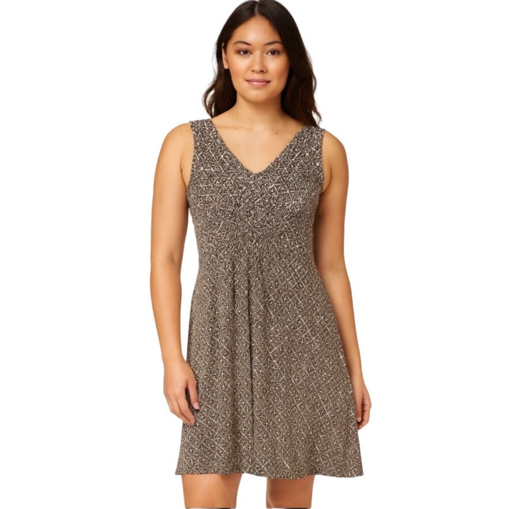 Axcess Brown Printed Sleeveless Dress, Soft, Stretchy Women's Medium